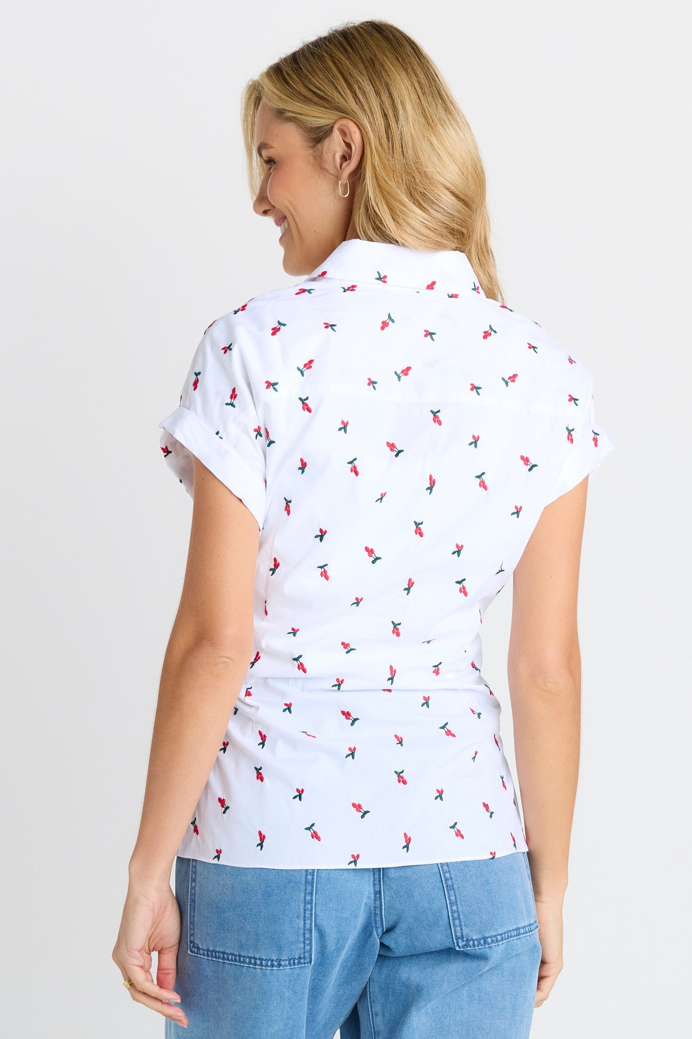 Betty Basics Scout Tie Shirt (Cherry Embroidery)