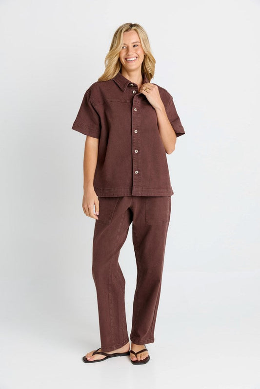 Betty Basics Quinn Cotton Shirt (Chocolate)