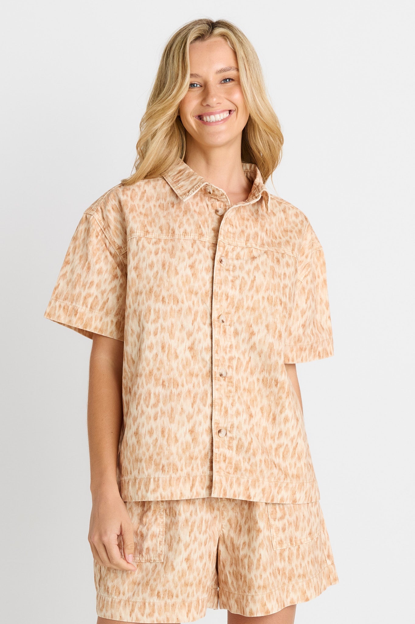 Betty Basics Quinn Cotton Shirt (Ocelot Print)
