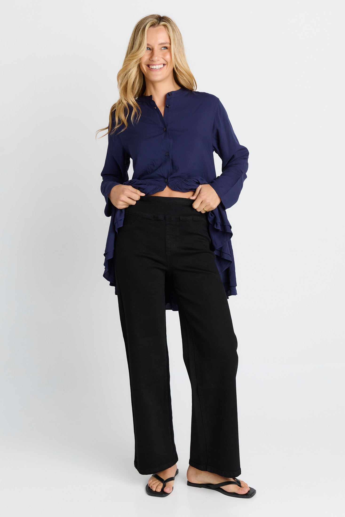 Image of Jeans. Product name - Straight Stretch Jean Black in Black colour by brand - Betty Basics