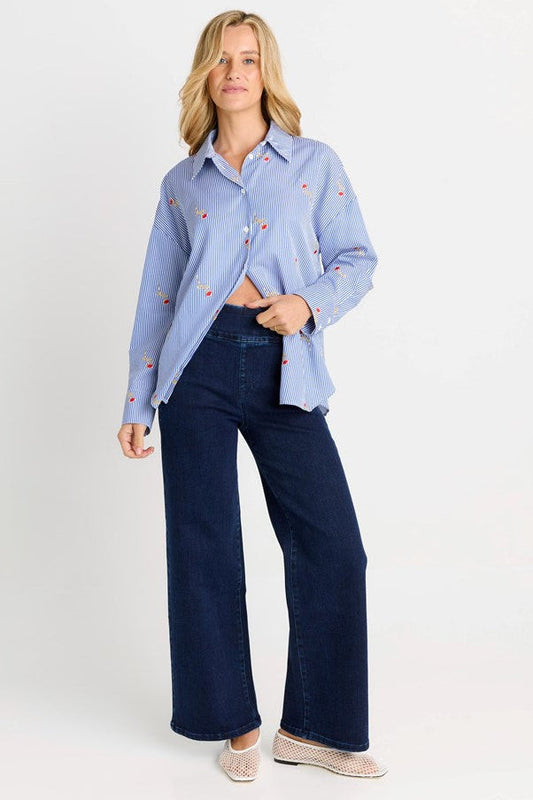 Image of Jeans. Product name - Straight Stretch Jean Indy Blue in Indy Blue colour by brand - Betty Basics