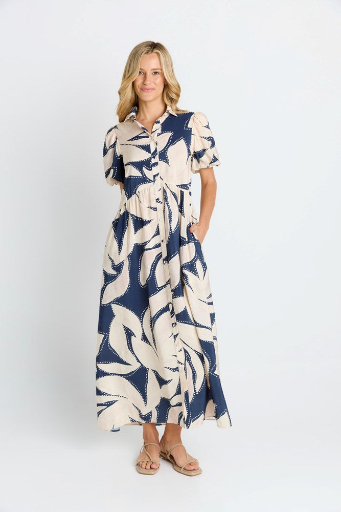 Betty Basics Nova Shirt Dress (Navy Floral Print)