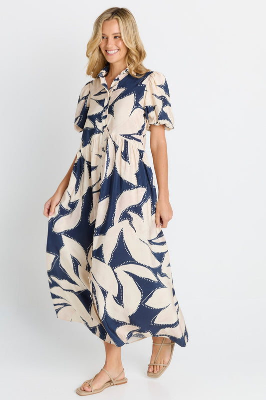 Betty Basics Nova Shirt Dress (Navy Floral Print)