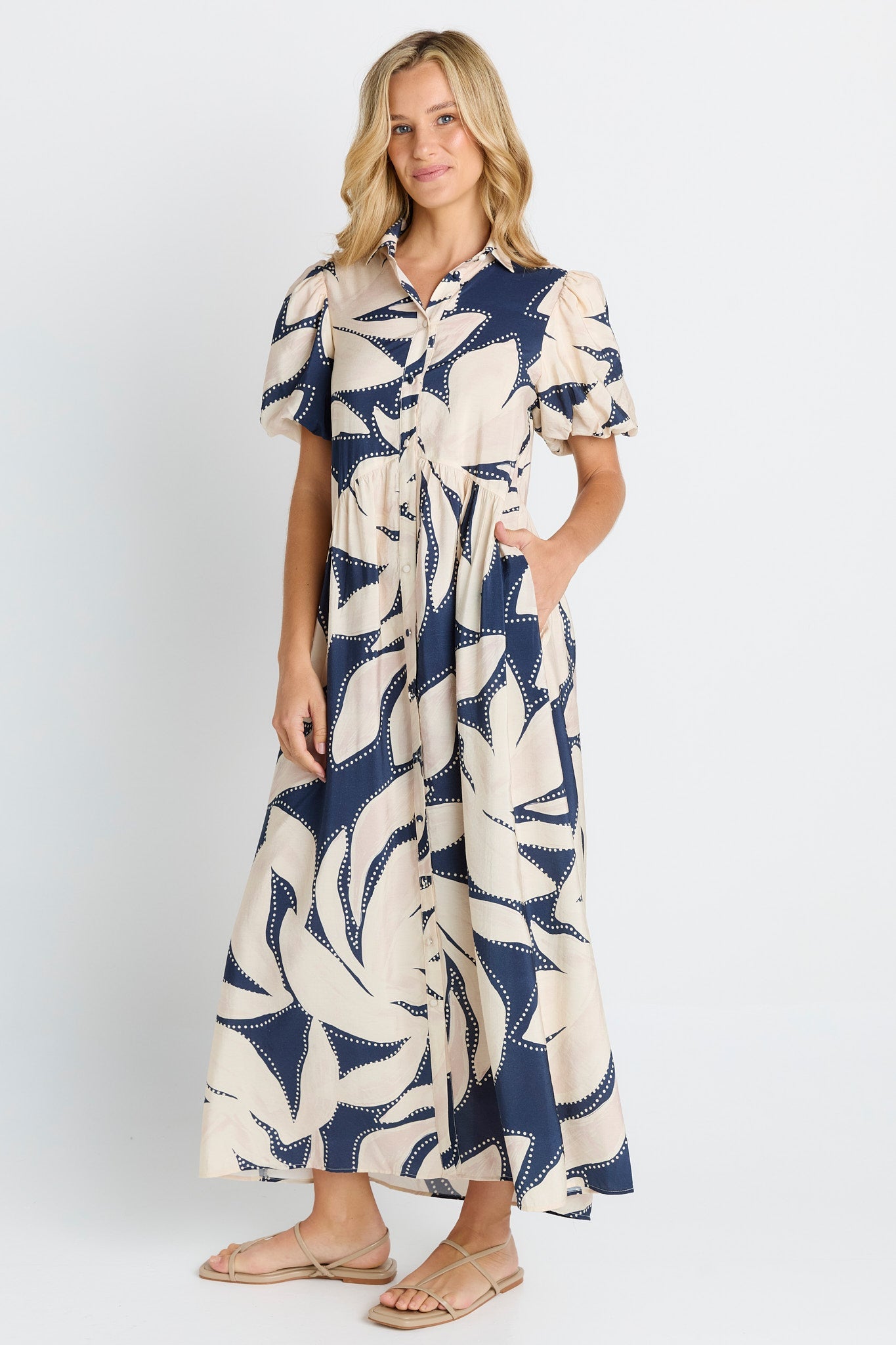 Image of Dresses. Product name - Nova Shirt Dress Navy Floral Print in Navy Floral Print colour by brand - Betty Basics