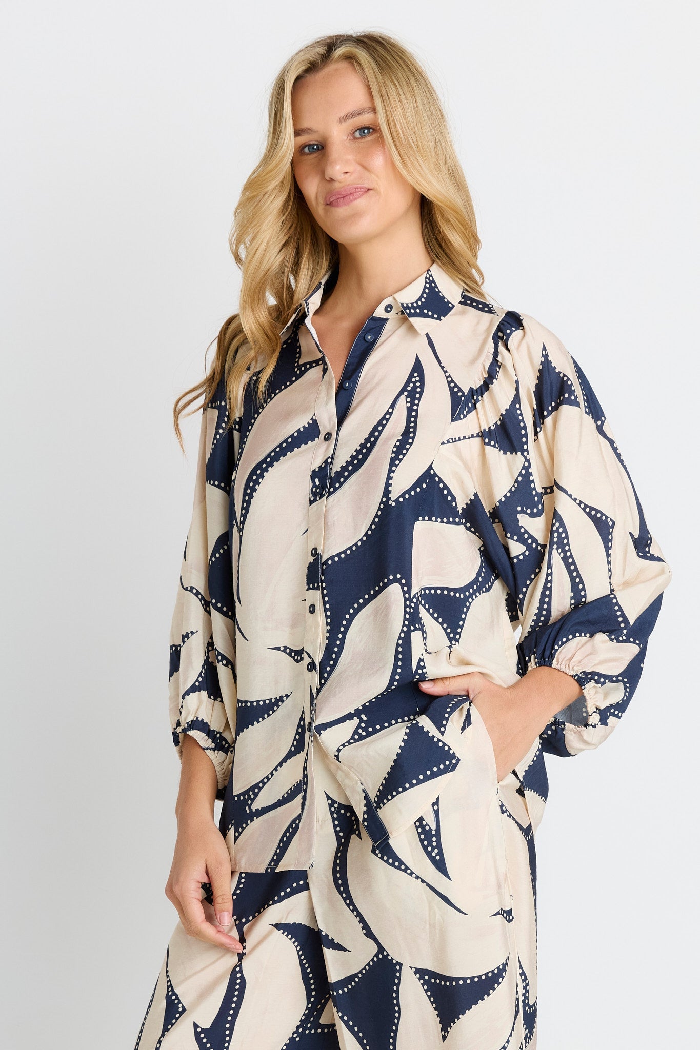 Betty Basics Nova Shirt (Navy Floral Print)