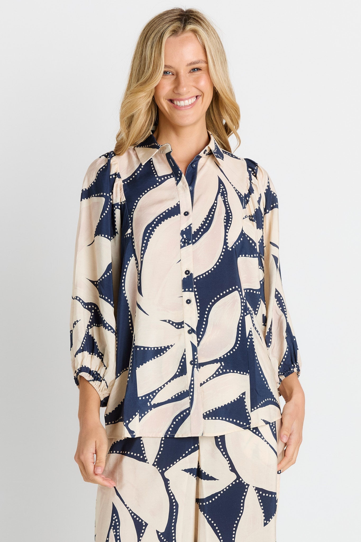 Betty Basics Nova Shirt (Navy Floral Print)