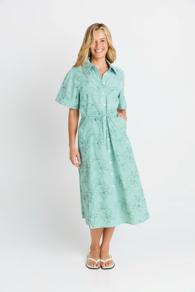 Betty Basics Shelley Shirt Dress (Green Stripe)