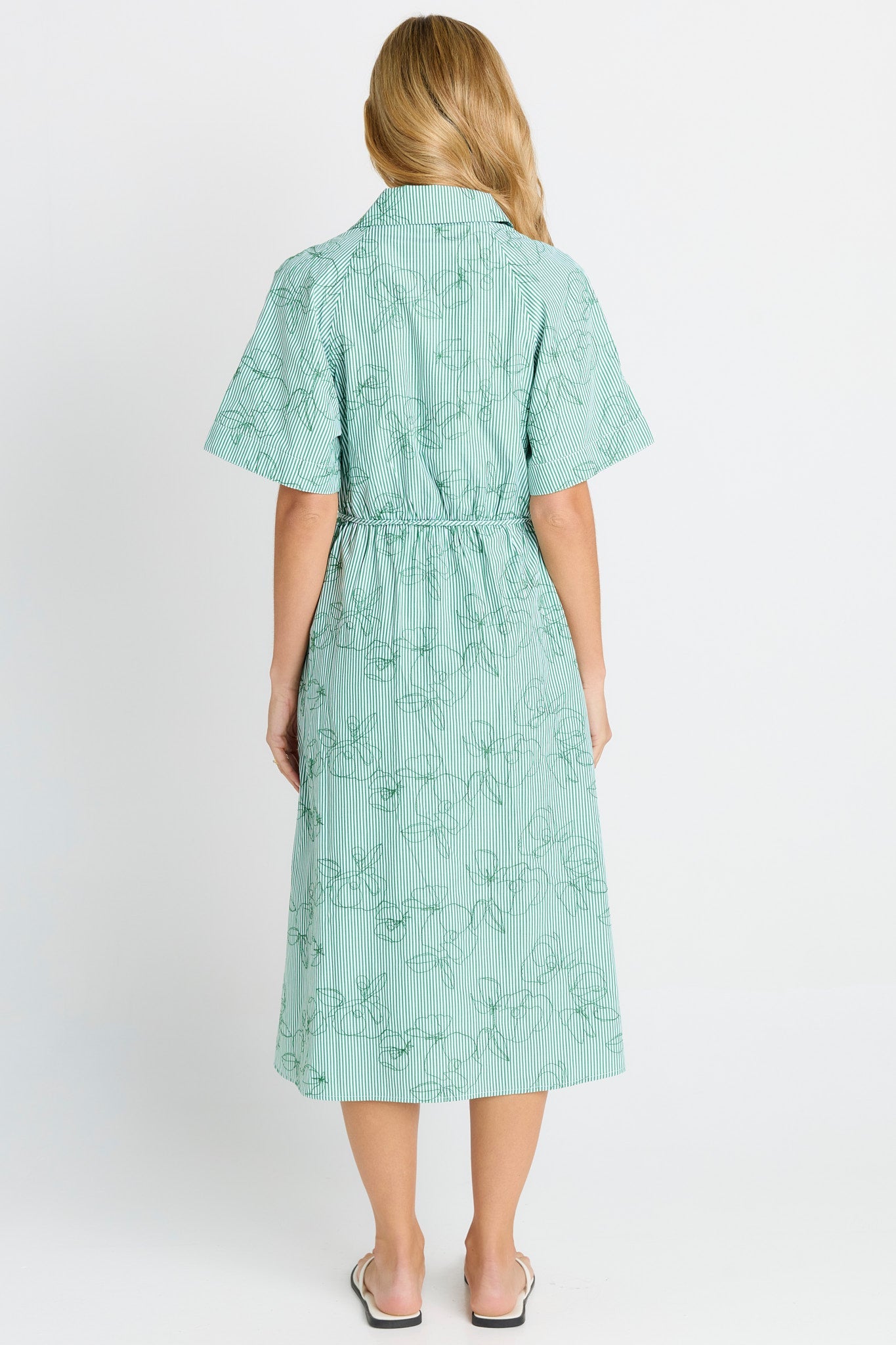 Betty Basics Shelley Shirt Dress (Green Stripe)