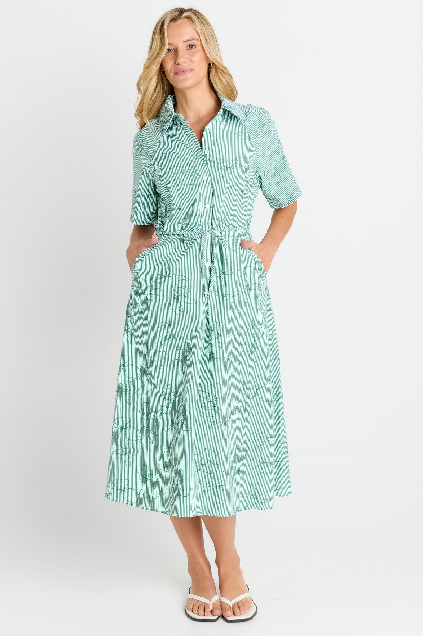 Image of Dresses. Product name - Shelley Shirt Dress Green Stripe in Green Stripe colour by brand - Betty Basics