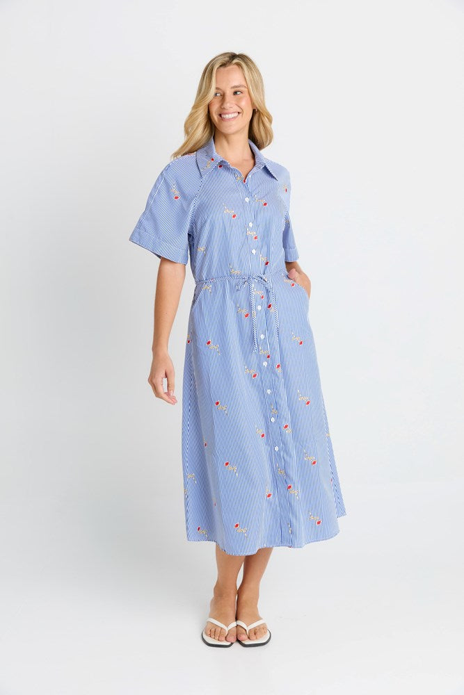 Betty Basics Shelley Shirt Dress (Rose Stripe)