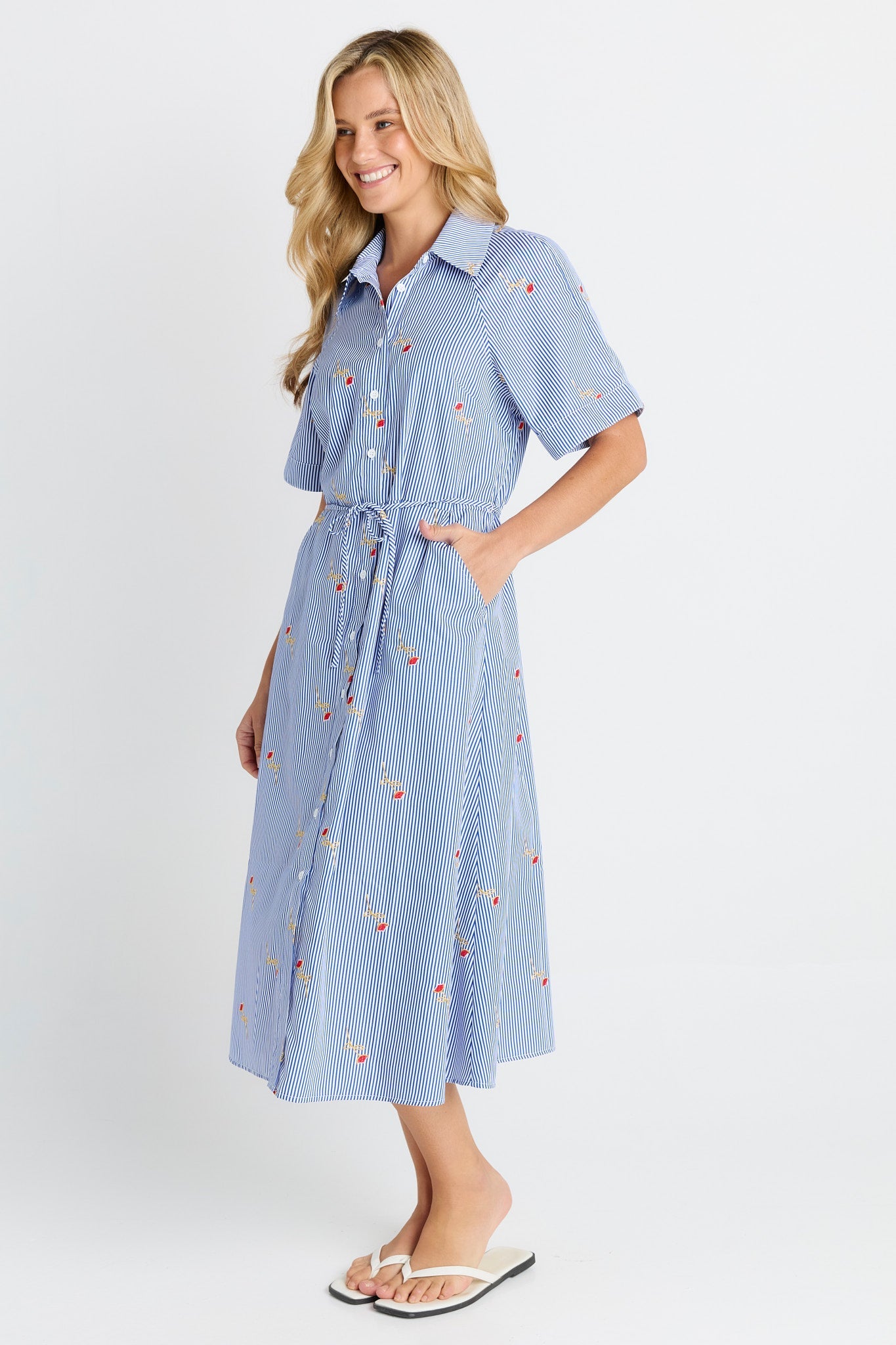 Betty Basics Shelley Shirt Dress (Rose Stripe)