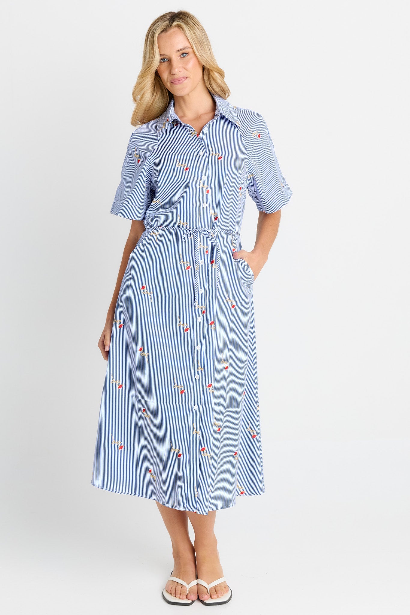 Betty Basics Shelley Shirt Dress (Rose Stripe)