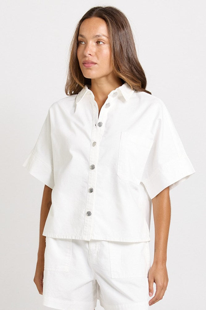 Image of Shirts. Product name - Dawn Denim Shirt White in White colour by brand - Betty Basics