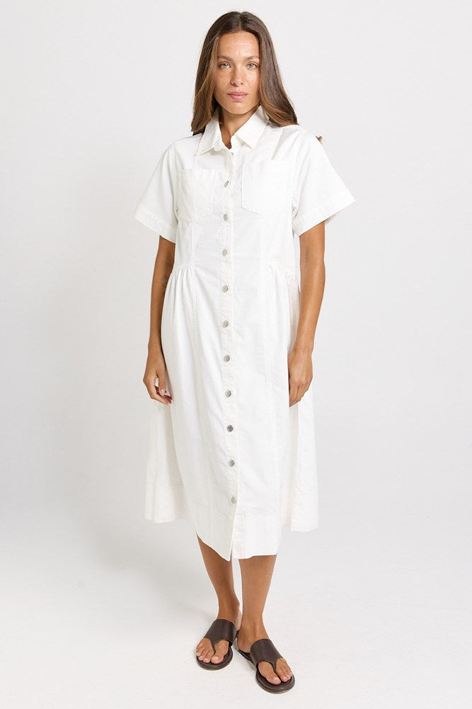 Image of Dresses. Product name - Willow Denim Shirt Dress White in White colour by brand - Betty Basics