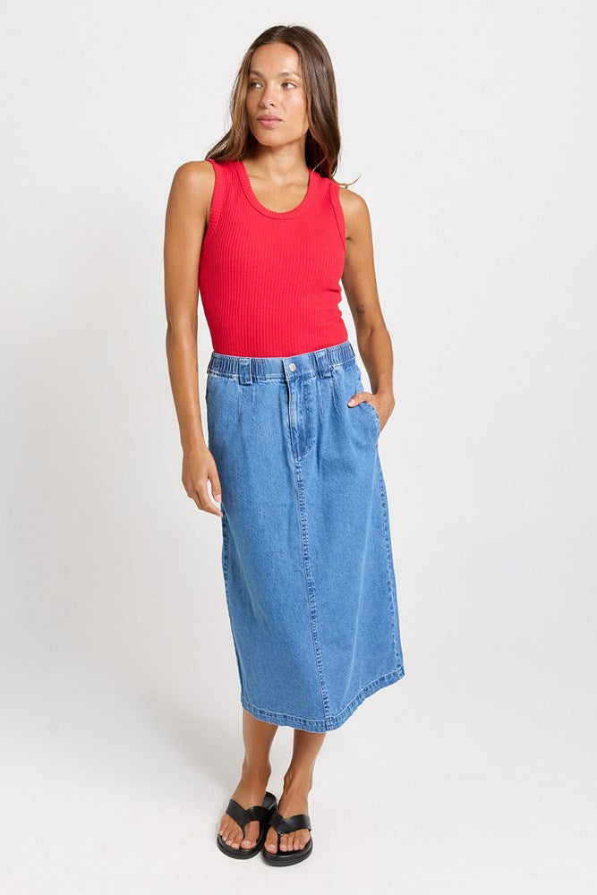 Betty Basics Solange Midi Denim Skirt (Medium Wash)