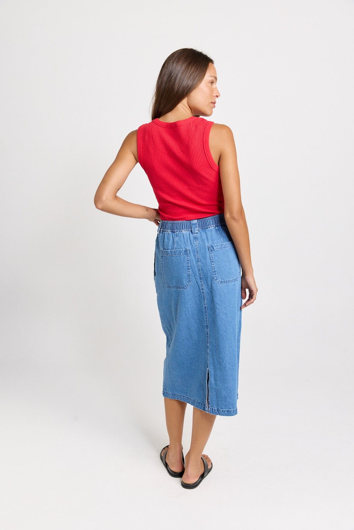 Betty Basics Solange Midi Denim Skirt (Medium Wash)