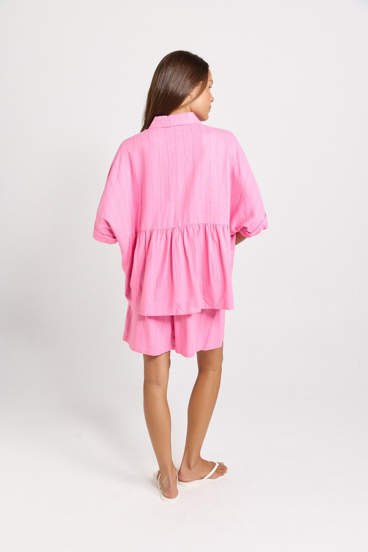 Betty Basics Ophelia Oversized Shirt (Pink/Teal Stripe)