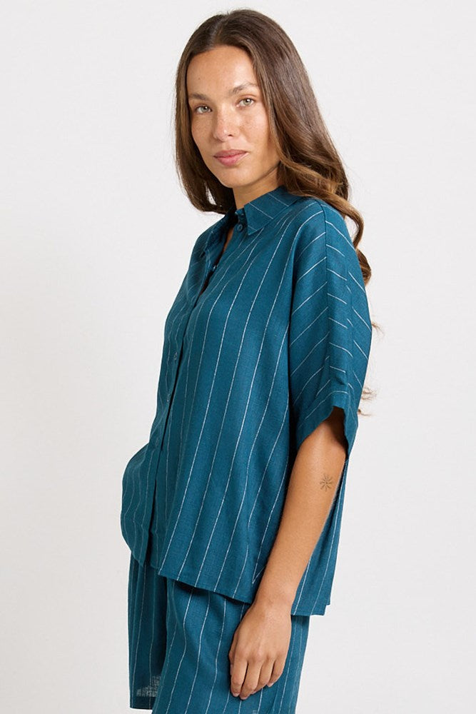 Betty Basics Ophelia Oversized Shirt (Teal/White Stripe)
