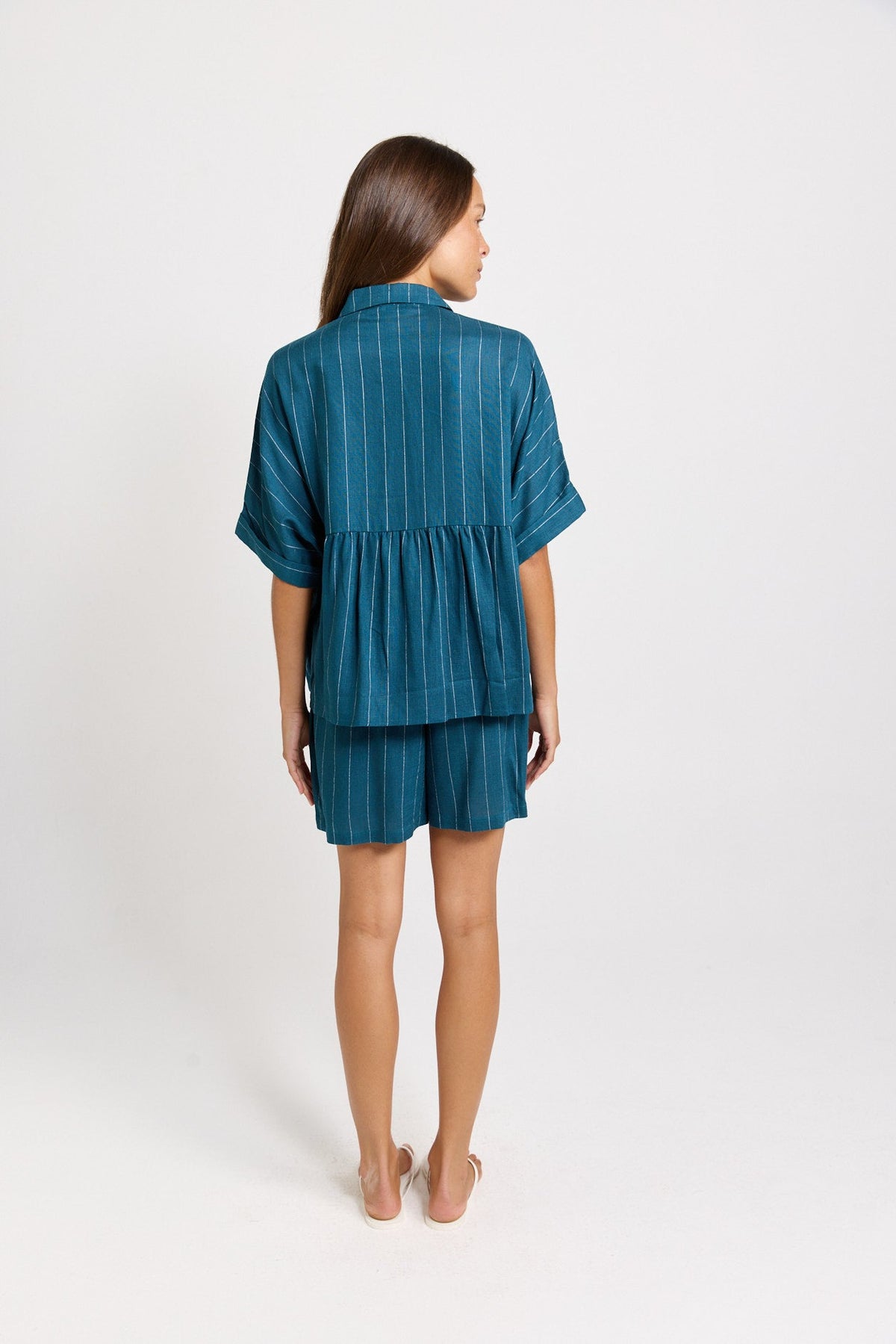 Betty Basics Ophelia Oversized Shirt (Teal/White Stripe)