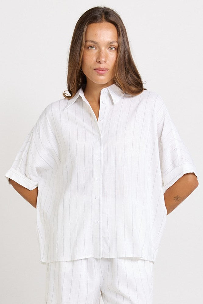 Betty Basics Ophelia Oversized Shirt (White/Black Stripe)