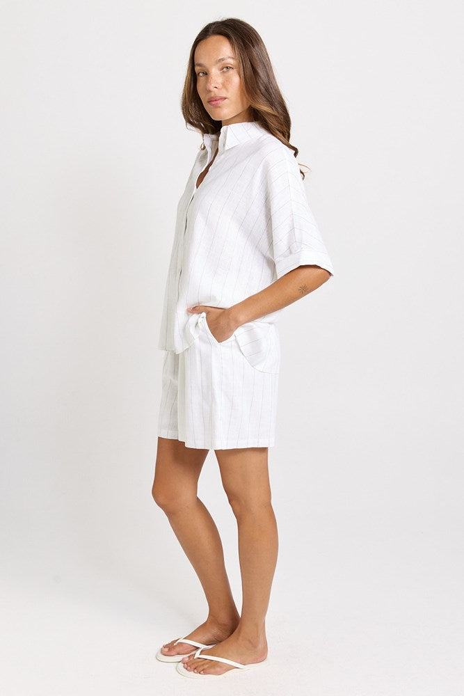Betty Basics Ophelia Oversized Shirt (White/Black Stripe)