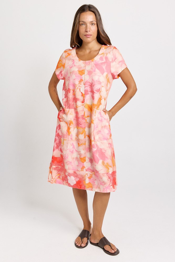 Image of Dresses. Product name - Bonnie Linen Blend Midi Dress Brushed Floral Print in Brushed Floral Print colour by brand - Betty Basics
