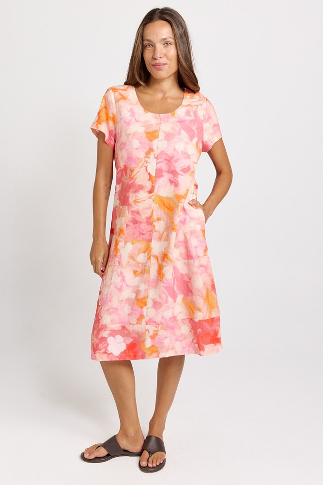 Betty Basics Bonnie Linen Blend Midi Dress (Brushed Floral Print)