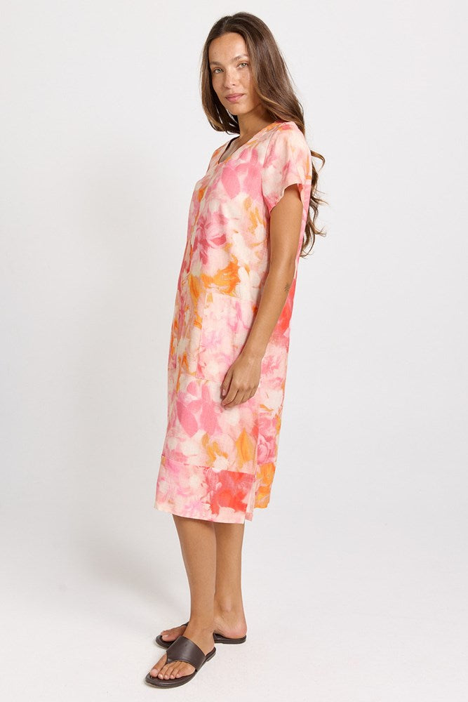 Betty Basics Bonnie Linen Blend Midi Dress (Brushed Floral Print)
