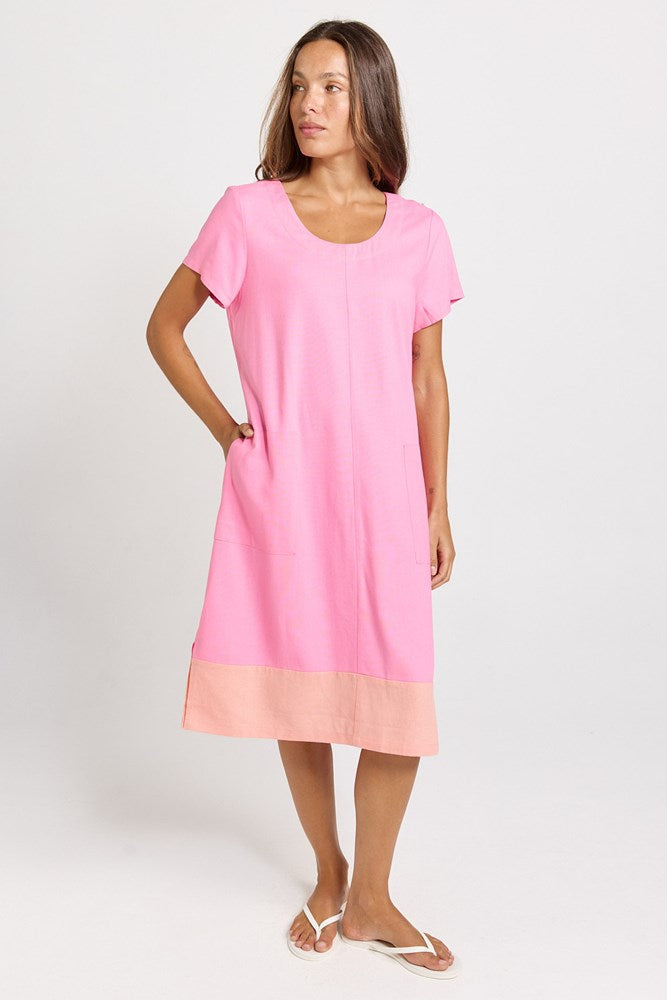 Betty Basics Bonnie Linen Blend Midi Dress (Pink/Orange)