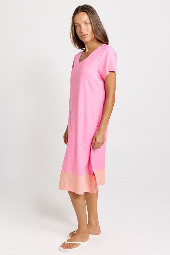 Betty Basics Bonnie Linen Blend Midi Dress (Pink/Orange)