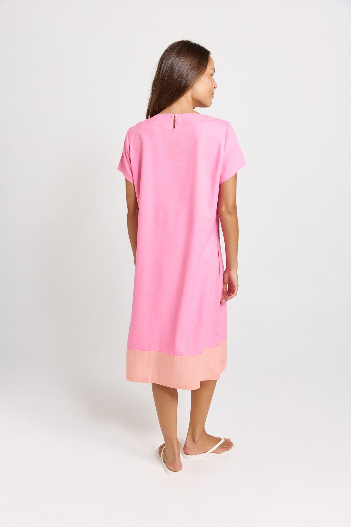 Betty Basics Bonnie Linen Blend Midi Dress (Pink/Orange)
