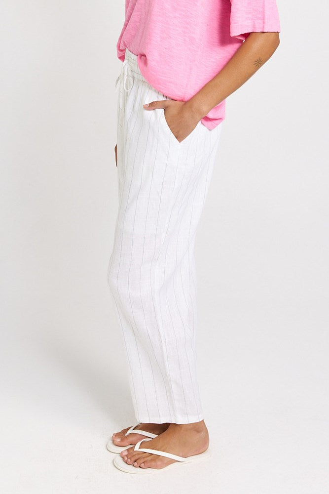 Betty Basics Palm Linen Blend Relax Pants (White/Black Stripe)