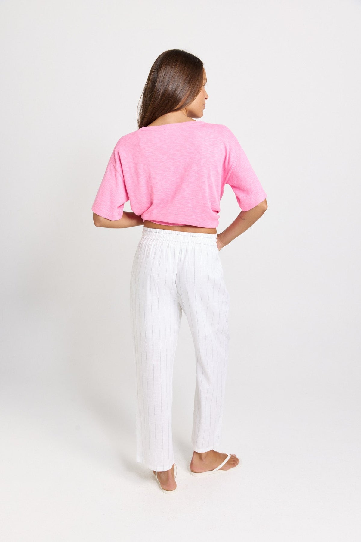 Betty Basics Palm Linen Blend Relax Pants (White/Black Stripe)