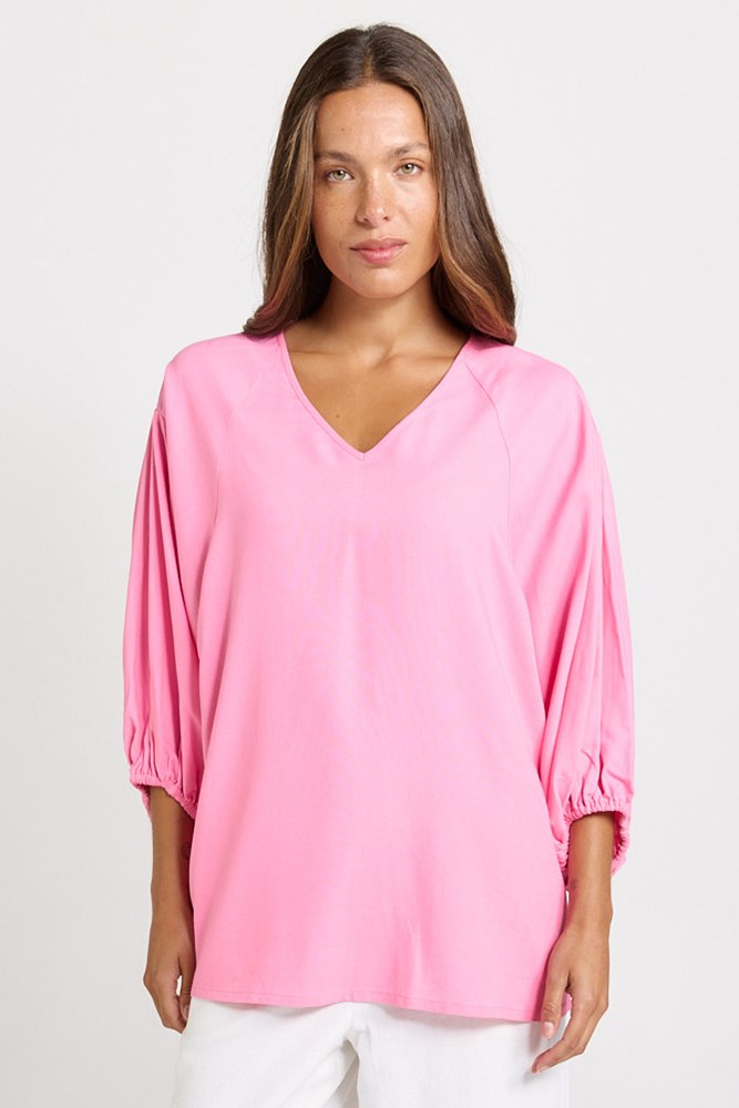 Image of Blouses. Product name - Bella Linen Blend Blouse Pink in Pink colour by brand - Betty Basics