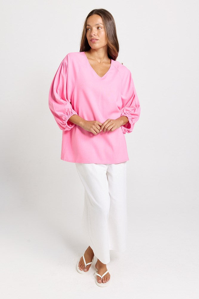 Betty Basics Bella Linen Blend Blouse (Pink)