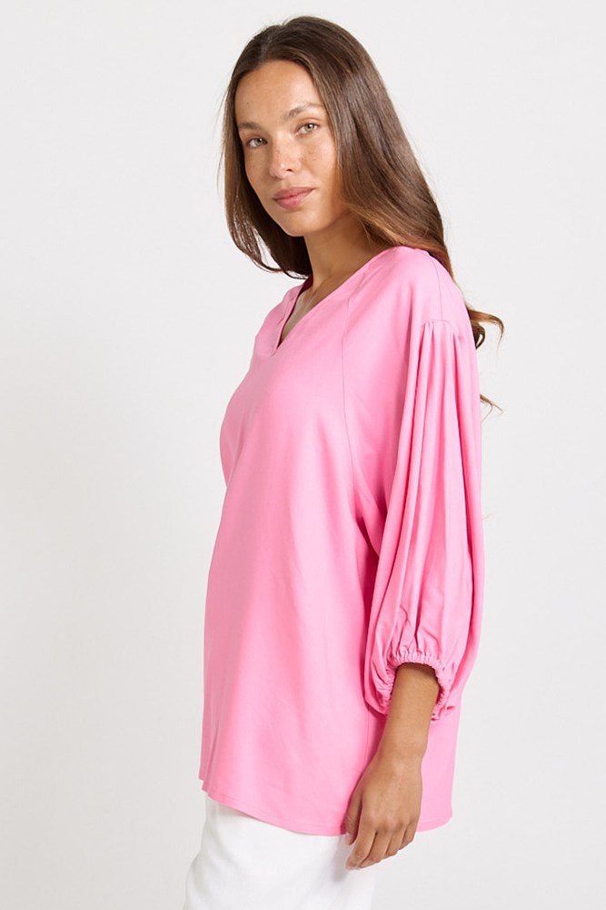 Betty Basics Bella Linen Blend Blouse (Pink)