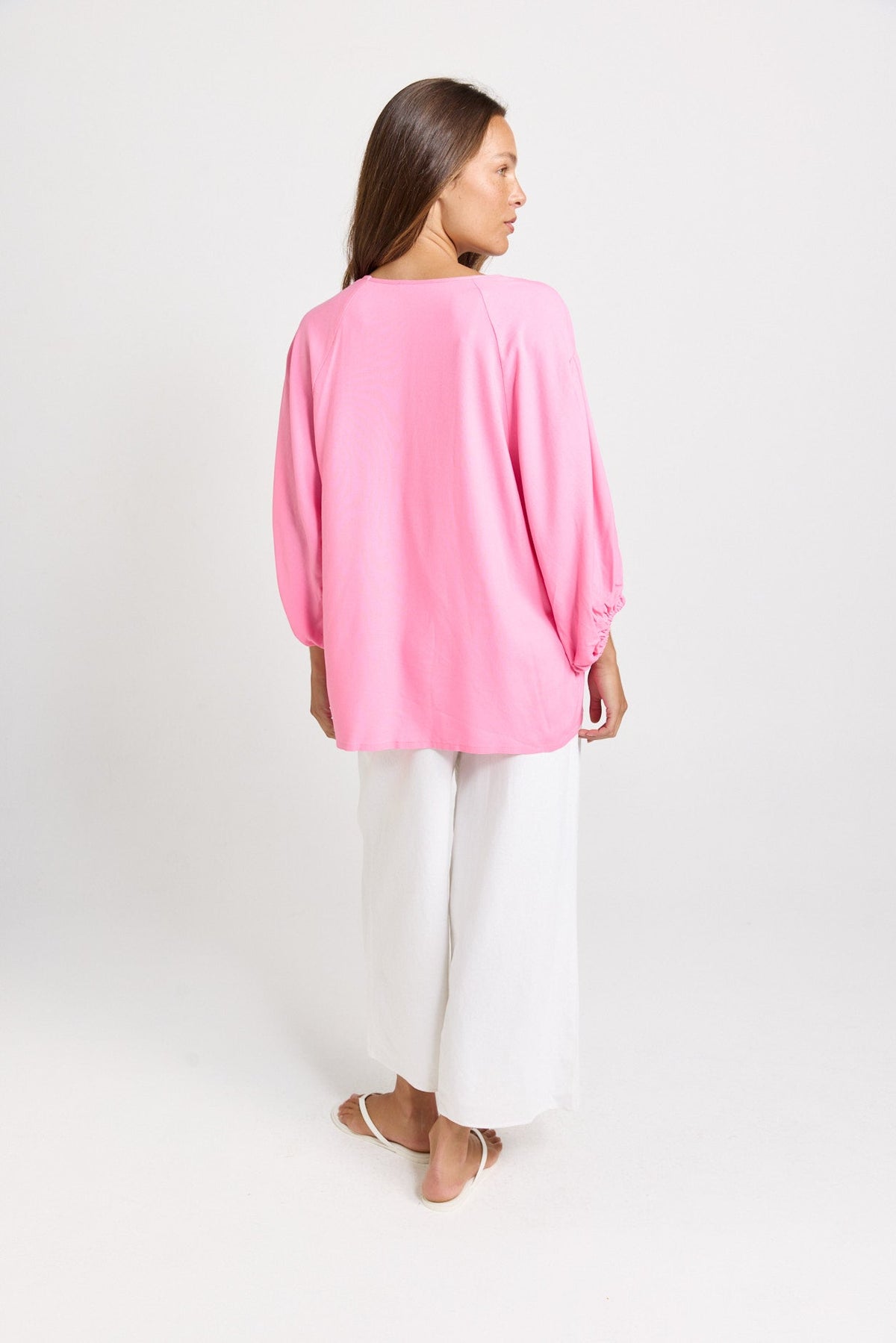 Betty Basics Bella Linen Blend Blouse (Pink)
