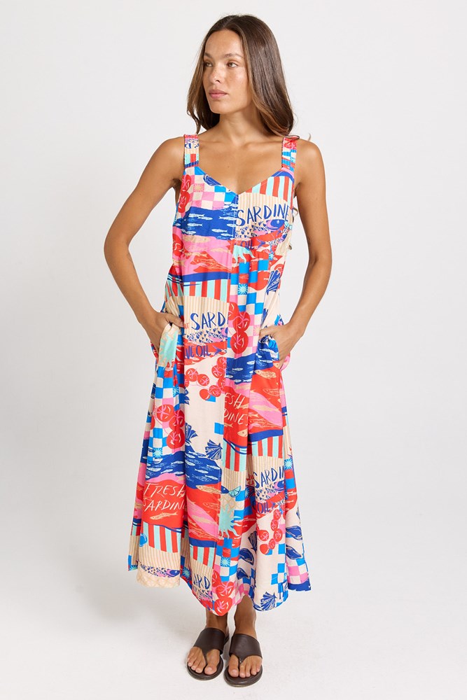 Betty Basics Sunset Tiered Maxi Dress (Mediterranean Print)