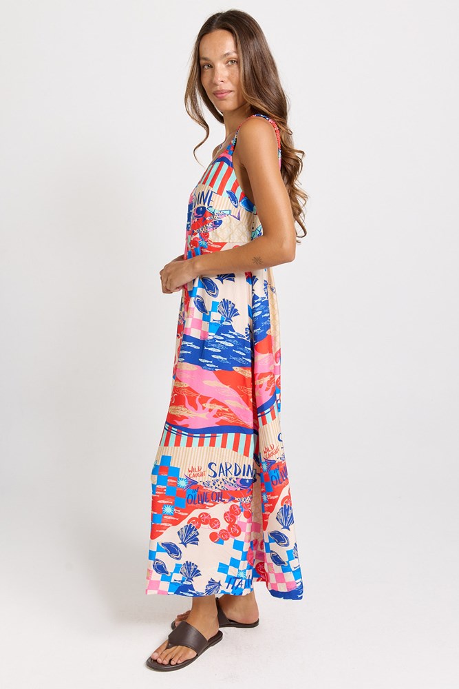 Betty Basics Sunset Tiered Maxi Dress (Mediterranean Print)