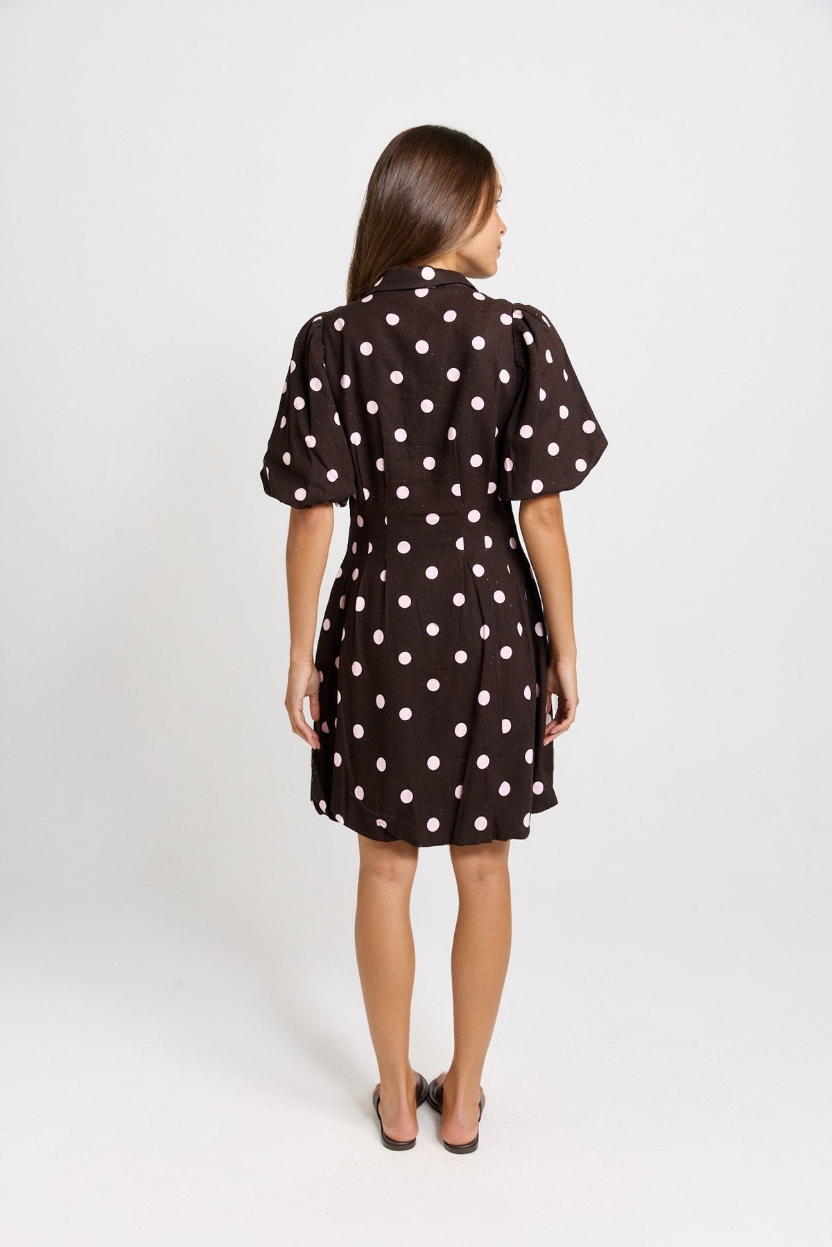 Betty Basics Nancy Linen Blend Shirt Dress (Pink/Choc Polka Dot)