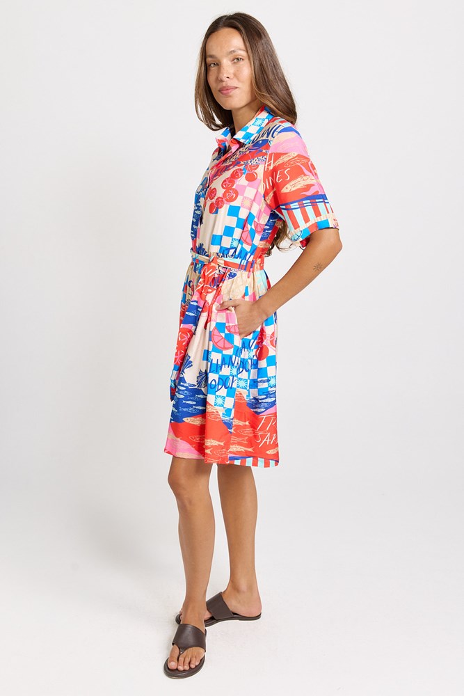 Betty Basics Palm Linen Blend Shirt Dress (Mediterranean Print)