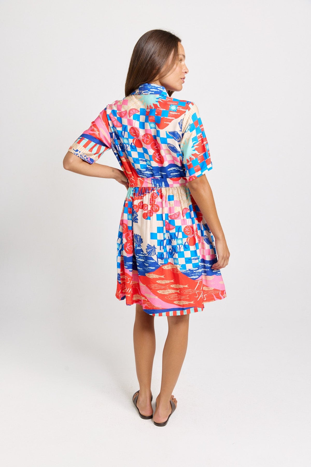 Betty Basics Palm Linen Blend Shirt Dress (Mediterranean Print)