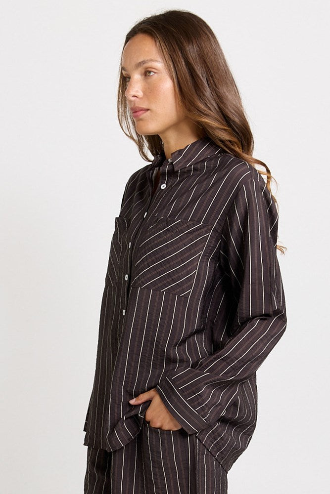 Betty Basics Sorrento Long Sleeve Shirt (Brown Stripe)