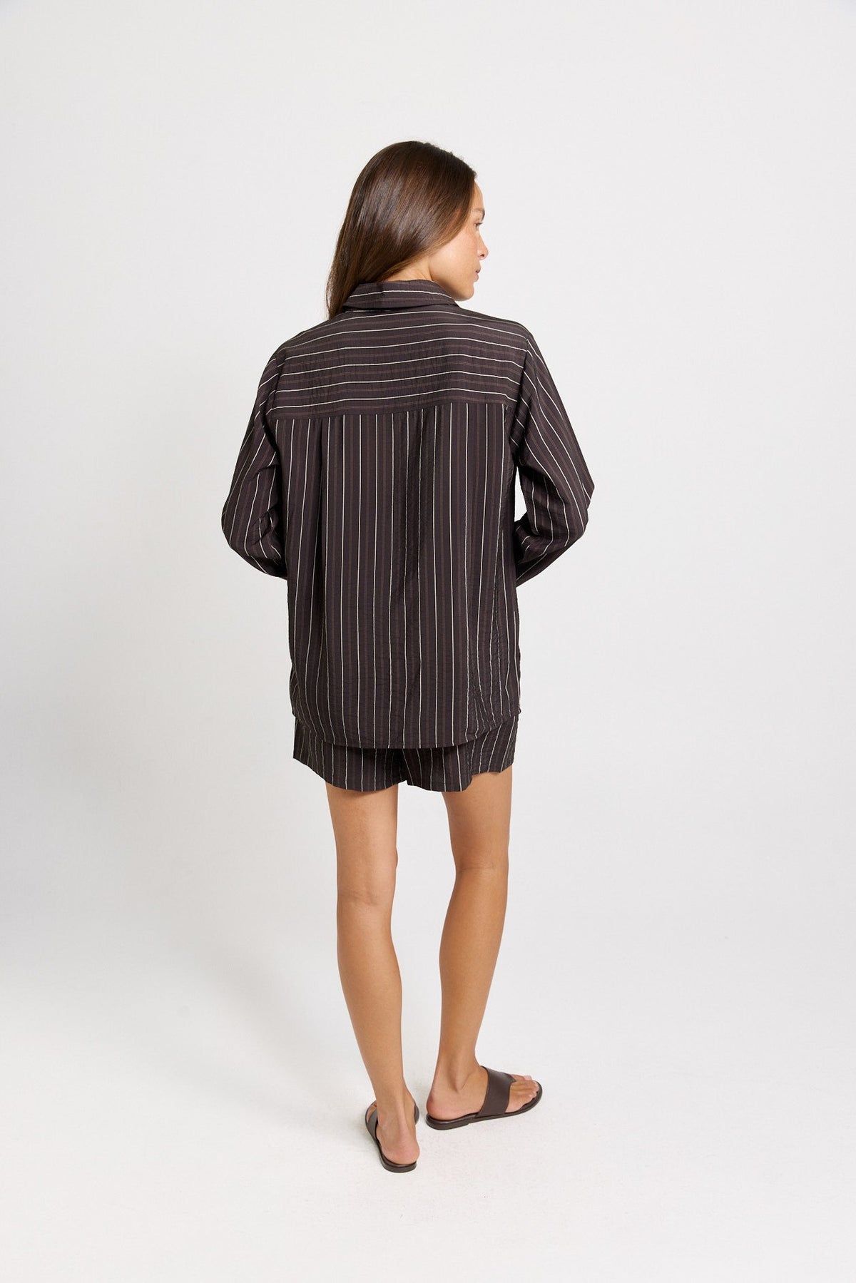 Betty Basics Sorrento Long Sleeve Shirt (Brown Stripe)