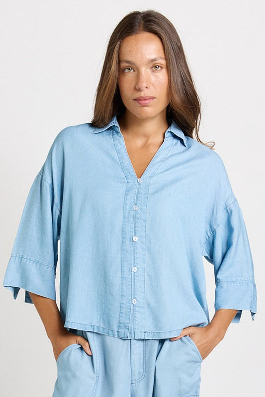 Image of Shirts. Product name - Emmy Lyocell Shirt Mid Wash in Mid Wash colour by brand - Betty Basics