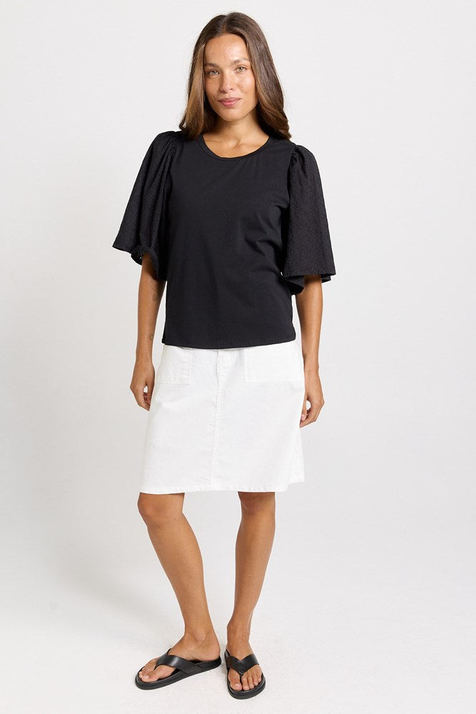 Betty Basics Bianca Broderie T-Shirt (Black)