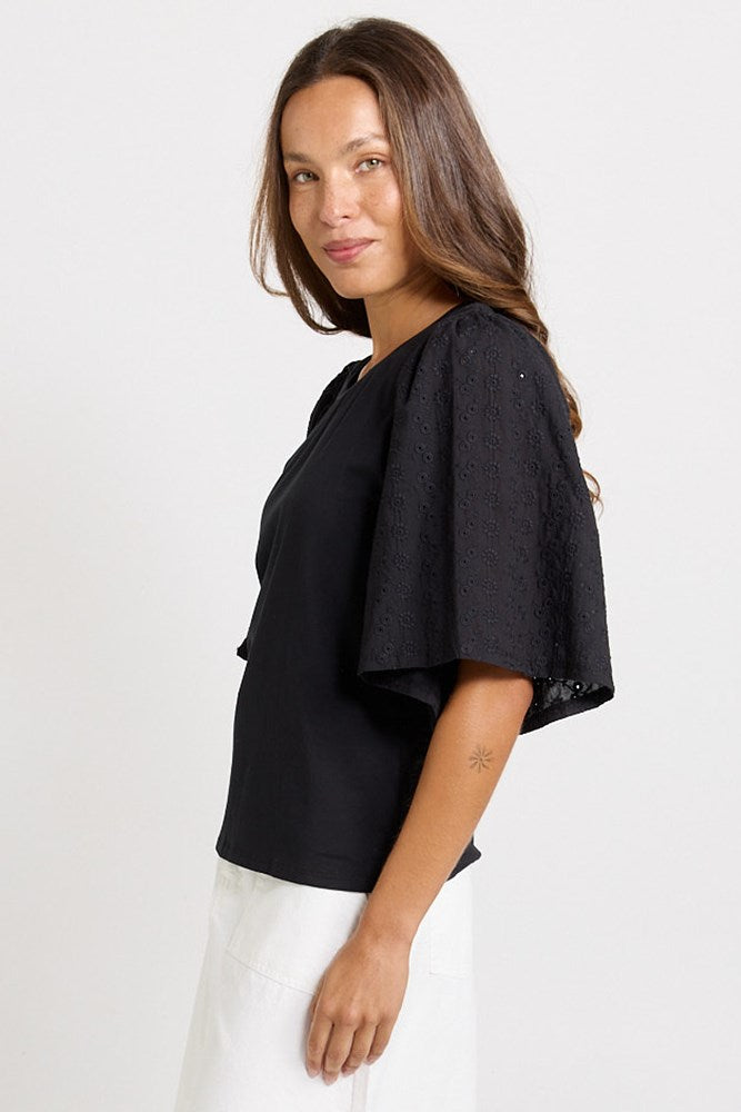 Betty Basics Bianca Broderie T-Shirt (Black)
