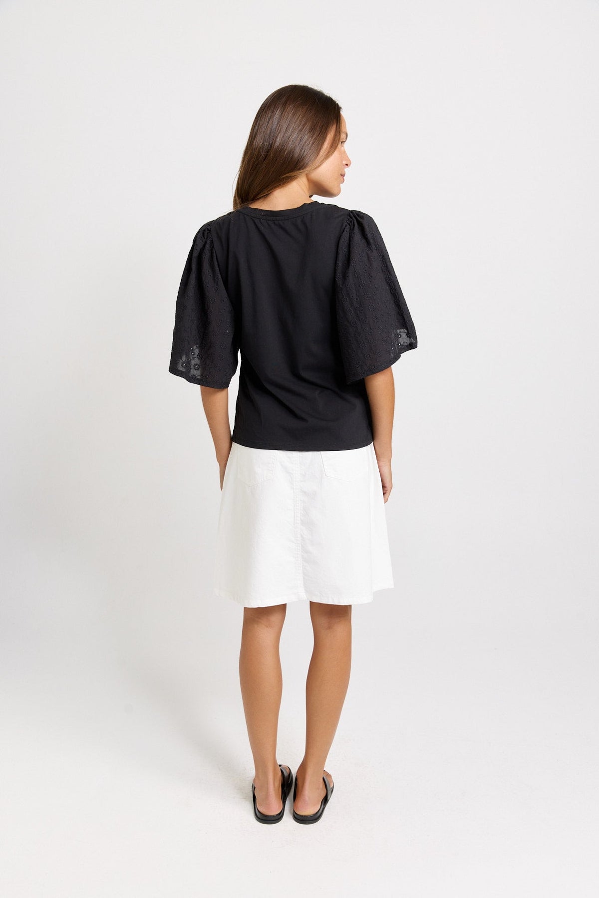 Betty Basics Bianca Broderie T-Shirt (Black)