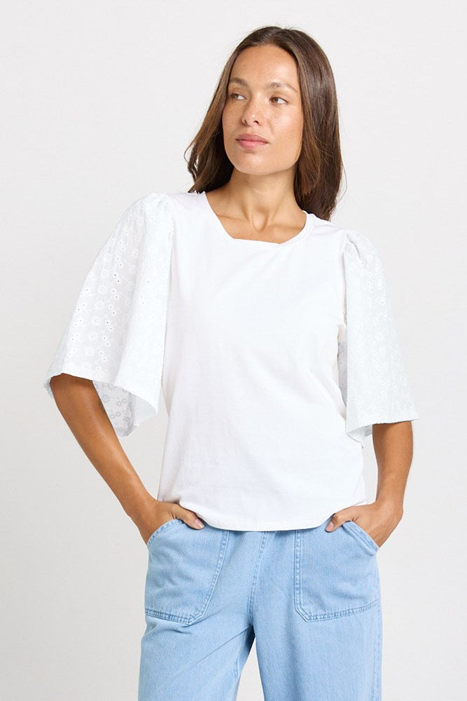 Image of T-Shirts. Product name - Bianca Broderie T-Shirt White in White colour by brand - Betty Basics