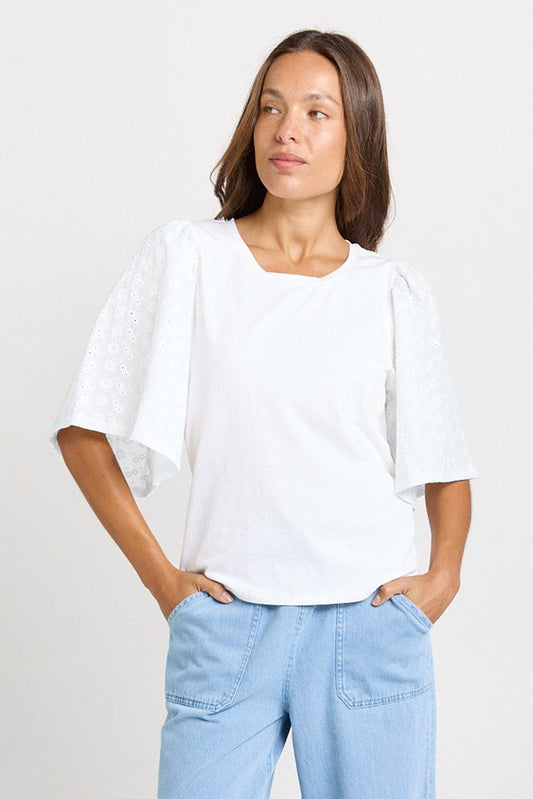 Image of T-Shirts. Product name - Bianca Broderie T-Shirt White in White colour by brand - Betty Basics